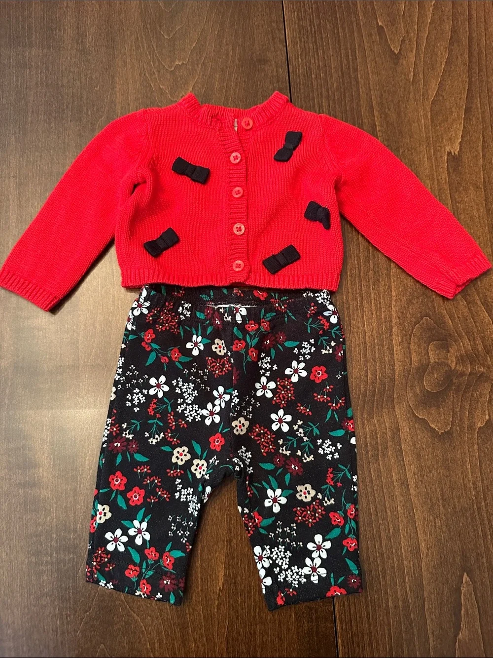 Carter's Baby Girl Holiday Cardigan and Black Floral Leggings Set